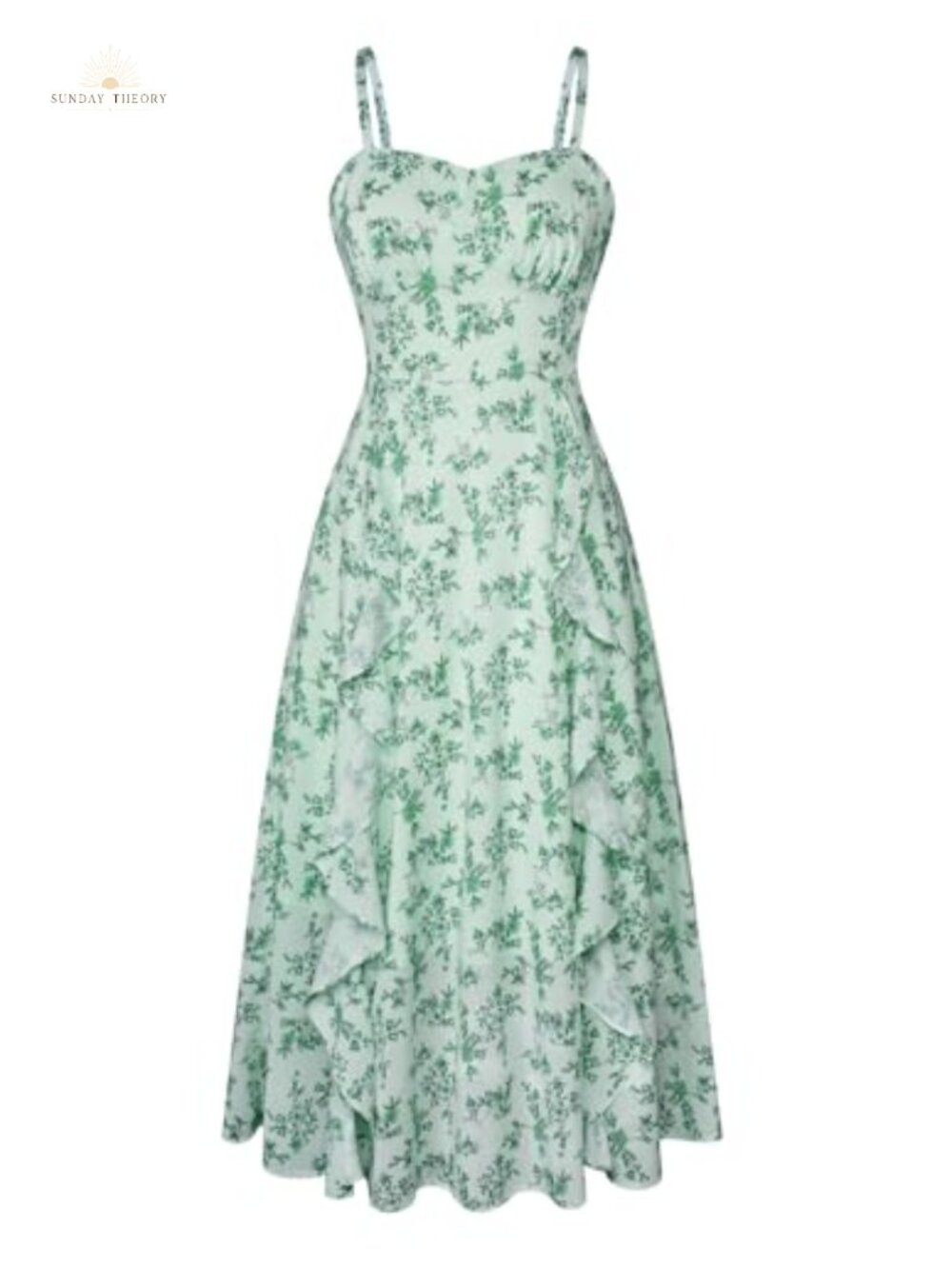 Belle Poque Women's Midi Sun Dress Ruffle Empire Waist Floral Sleeveless